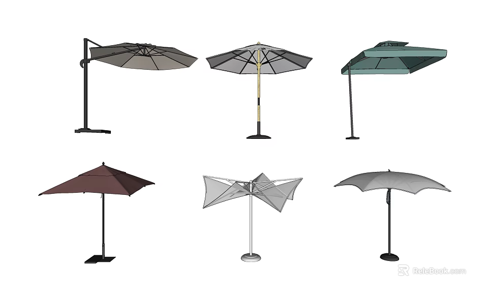 Various Modern Outdoor Patio Umbrella Designs With Different Stands And Styles 3d model 