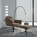 Comfortable Accent Chair with Ottoman and Floor Lamp in Modern Living Room with Blinds