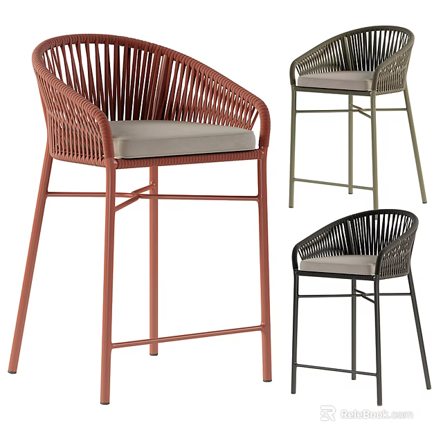 Rattan Bar Stools With Cushioned Seats Modern Multicolor Design For Home Kitchen 3d model
