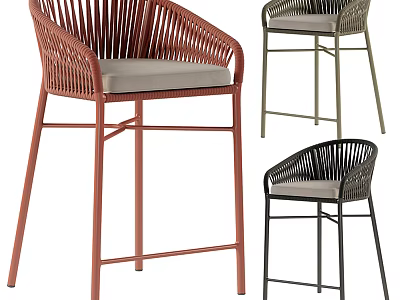 Rattan Bar Stools With Cushioned Seats Modern Multicolor Design For Home Kitchen 3d model