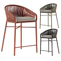 Rattan Bar Stools With Cushioned Seats Modern Multicolor Design For Home Kitchen 3d model
