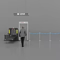 Public Facility Entrance Security Check Gate With Person Passing Through And Queue Barriers 3d model