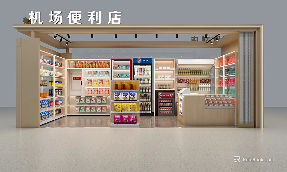 Airport Convenience Store Interior With Shelves Stocked With Snacks Drinks And Daily Products 3d model 