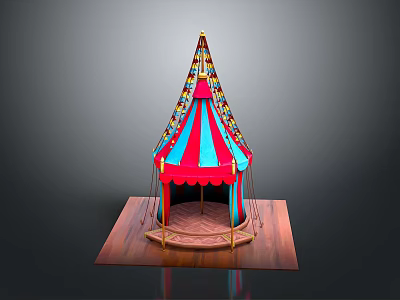 Colorful Children's Carousel Toy With Red And Blue Striped Tent Top And Wooden Platform 3d model