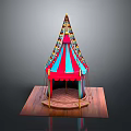 Colorful Children's Carousel Toy With Red And Blue Striped Tent Top And Wooden Platform