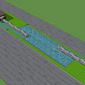 Garden Ornament with Curved Water Fountains Stone Path Green Lawn and Trees