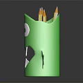 Green Monster Shaped Pen Holder With Cute Eyes Arms And Pencils For Desk Stationery