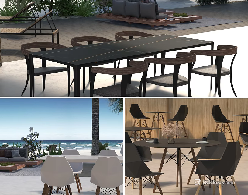 Outdoor Table With Modern Chairs In Beach And Garden Outdoor Settings 3d model 