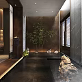 Modern Luxury Club Entrance Space With Water Feature And Stone Decorative Wall