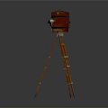 Red Surveying Instrument On Orange Tripod Stand For Measurement Work