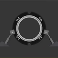 Futuristic Black Circular Ring With Blue Glowing Rings And Gray Supporting Stands