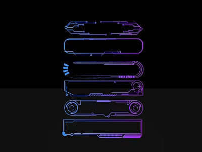Linear Sculpture Carvings With Six Different Designs And Blue Purple Gradient On Black Background 3d model