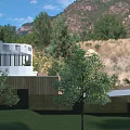 Modern White Guesthouse Building With Courtyard Wooden Elements And Mountain View