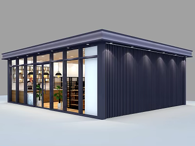 Modern Supermarket Department Store Exterior With Glass Windows Shelves Product Displays And Vertical Striped Walls 3d model