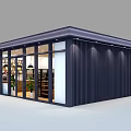 Modern Supermarket Department Store Exterior With Glass Windows Shelves Product Displays And Vertical Striped Walls