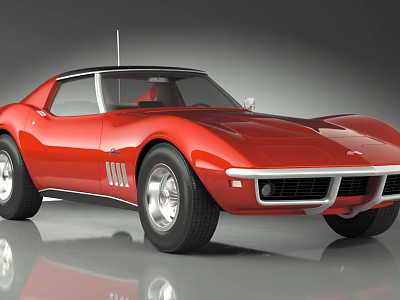 Red Chevrolet Corvette Sports Car With Classic Design And Sleek Body 3d model