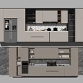 Elegant Modern Kitchen Interior With Cabinets Refrigerator Oven And Marble Countertop Storage