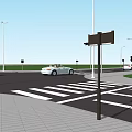 Road Infrastructure with Crosswalks Street Lamps Vehicles and Green Trees at Intersection