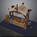 Wooden Market Stall Design With Canvas Roof String Lights Displayed Goods And Potted Plants