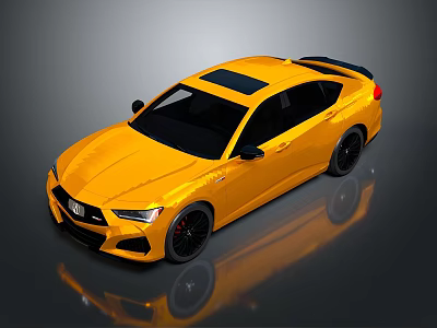 Yellow Sports Car With Black Roof Sleek Design And Rear Spoiler 3d model
