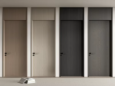 Four Colored Wooden Swing Doors With Simple Design And Black Handles 3d model