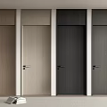 Four Colored Wooden Swing Doors With Simple Design And Black Handles
