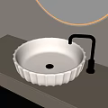 White Round Bathroom Sink With Fluted Edge And Silver Faucet Design
