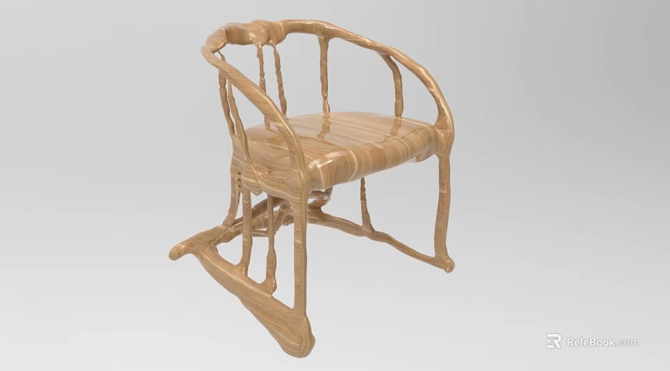 Wooden Single Chair With Curved Armrest Unique Artistic Structure And Natural Wood Grain 3d model 