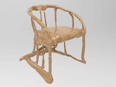 Wooden Single Chair With Curved Armrest Unique Artistic Structure And Natural Wood Grain 3d model