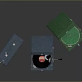 Vintage Record Players Blue And Green Open With Vinyl Record And Closed Cases