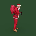 Man in Red Santa Costume Carrying Sack With White Dots Holding Bottle Against Green Background