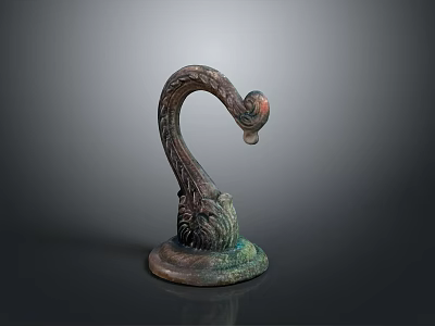 Vintage Bronze Decorative Sculpture With Curved Neck And Carved Base 3d model