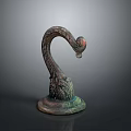 Vintage Bronze Decorative Sculpture With Curved Neck And Carved Base