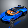 Luxury Blue Bugatti Supercar With Black Roof Orange Interior And Large Rear Spoiler