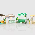 Colorful Street Vendor Stalls With Canopies Plants And Decorative Signs