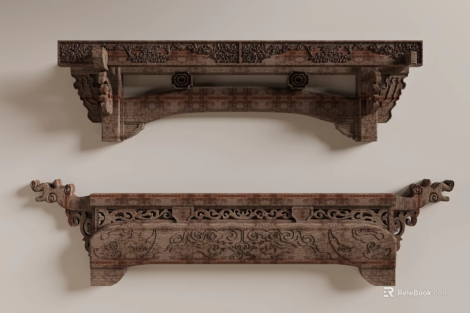 Traditional Chinese Wooden Carved Decorative Components With Intricate Patterns And Designs 3d model 
