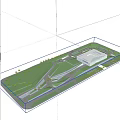 Large Modern Urban Building With Green Space Roads And Evening Lighting