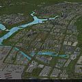 Aerial View Planning of Urban Development Area with Rivers and Residential Buildings Layout