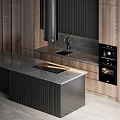 Modern Kitchen Cabinets In Dark Finish With Island And Lighting