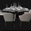 Modern White Dining Table Set With White Chairs Tableware And Candles 3d model
