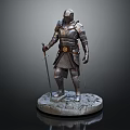 Medieval Armored Knight Statue With Sword Standing On Stone Base 3d model