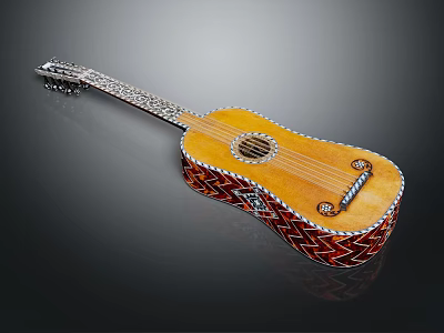 Exquisite Musical Guitar With Hand Painted Artistic Decorative Patterns And Details 3d model