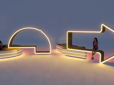 Modern Interactive Zone With Illuminated Light Installations Curved Seats And People 3d model