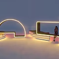 Modern Interactive Zone With Illuminated Light Installations Curved Seats And People