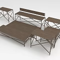 Foldable Furniture Set With Dark Brown Wooden Tables Benches And Metal Frames Simple Design