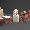 Ancient Chinese Stone Seals Featuring Lion Toad Carvings And Chinese Characters