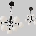Modern Black Frame Chandeliers With White Spherical Bulbs In Different Sizes 3d model