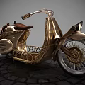 Vintage Motorcycle With Brown Leather Seat And Metal Frame On Stone Paved Ground
