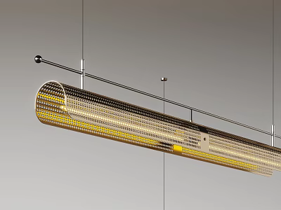 Modern Long Metal Perforated Chandelier Featuring Yellow Lighting And Hanging Design 3d model