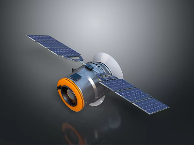 Advanced Satellite Equipment With Solar Panels Metallic Body And Orange Module Section 3d model